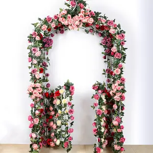 卸売カスタマイズ吊り花人工バラ繊細なバラ花つる背景壁用