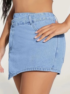 Shorts-<span class=keywords><strong>jupe</strong></span> taille haute en <span class=keywords><strong>jean</strong></span> pour femme, coupe trapèze, irrégulier, vente en gros, personnalisable - Product Image 5
