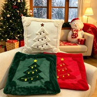 Housse de coussin en fausse fourrure de renne de Noël en gros, brodée de flocons de neige, pour canapé, lit et décoration intérieure