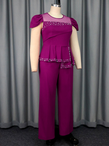 AM050445 eleganti con perline a maniche corte lunghe dritte <span class=keywords><strong>viola</strong></span> Plus Size tute da donna Casual estive - Product Image 5