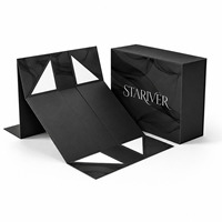 Boîte cadeau magnétique pliable de luxe noire avec logo personnalisé, boîte d'emballage rigide pliable pour vêtements et cosmétiques