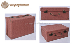 Decorative Suitcase Trunk Vintage Studded Leather <strong>Storage</strong> <strong>Boxes</strong> with Bronze Latches and <strong>Brown</strong> Handles Multi Colored - Product Image 5