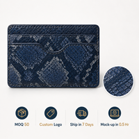 Özel Logo Yılan Desenli Mavi Deri Kartlık Cüzdan, E-ticaret Satıcıları İçin İnce Çok Bölmeli Reptil Desenli Yüzeyli, Moda Hediyesi