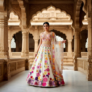 Embroidered Floral Lehenga Choli Women Bridal Outfit Festive <b>Indian</b> Pakistani <b>Top</b> and Skirt Party Wedding Wear - Product Image 1