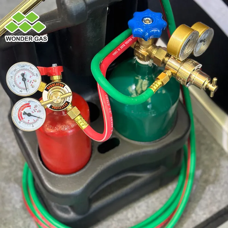 Kit penyimpanan oksigen 4L/2L asetilen portabel, las dan pemotong dengan alat las, kotak penyimpanan obor pemotong Gas