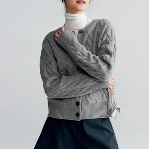Fabricant de tricot Femmes Câble Col rond Manches longues Solide Laine mélangée <span class=keywords><strong>Cachemire</strong></span> Cardigan Bouton Up Dames <span class=keywords><strong>Pull</strong></span> - Product Image 2