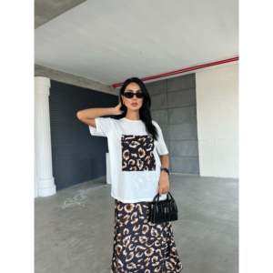 Camiseta Básica con Estampado de Leopardo para Mujer, 100% Algodón Jersey, Manga Regular, Estampada - Product Image 3