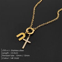 Bracelet en acier inoxydable plaqué or 14 carats pour femmes, chaîne à maillons en O, pendentif en cristal en forme de croix arc-en-ciel, bijoux Emanco