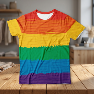 T-shirt pour homme à motif arc-en-ciel, col rond, manches courtes, imprimé, décontracté, coupe régulière, tissu jersey - Product Image 4
