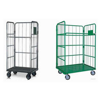 Chariot pliable en treillis métallique moulé pour la logistique des supermarchés, OEM/ODM, chariot à quatre roues, revêtement en poudre rouge pour entrepôt