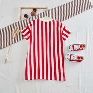 Robe pull en coton pour petites filles, motif chevron, imprimé sport, manches courtes, tendance, vêtements d'été, t-shirt, vente en gros - Product Image 6