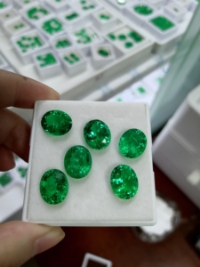 Zhanhao yüksek kalite kolombiyalı Lab, halka yapımı için zümrüt Oval boncuklar oluşturuldu hidrotermal 5x7mm 1CT 2CT sentetik zümrüt - Product Image 2