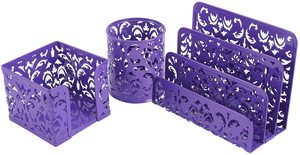 Desk Organizer and Accessories Office Stationery 3-Piece Includes Letter Sorter <b>Pen</b> Holder Sticky Notes Holder <b>Gold</b> - Product Image 3