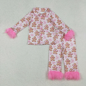 Wholesale Kids Girls Christmas Pajamas Sets Long Sleeve Button-up Tops Pants Sleepwear with <b>Fur</b> <b>Trim</b> Soft Pajamas Outfits - Product Image 6