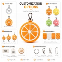 Lage minimale bestelhoeveelheid op maat gemaakte fruit pluche speelgoed sinaasappelplak design op maat gemaakte pluche sleutelhanger zacht gevuld tasbedeltje met metalen sluiting voor promotionele doeleinden