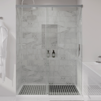 Porte de douche moderne sans cadre en verre trempé avec poignées en acier inoxydable, design coulissant pour hôtels, villas et appartements