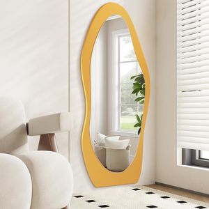 <span class=keywords><strong>Miroir</strong></span> moderne en <span class=keywords><strong>bois</strong></span> doré pleine longueur pour chambre à coucher <span class=keywords><strong>Miroir</strong></span> complet en <span class=keywords><strong>bois</strong></span> avec <span class=keywords><strong>porte</strong></span> surdimensionnée irrégulière et ondulée <span class=keywords><strong>Miroir</strong></span> de sol design - Product Image 6
