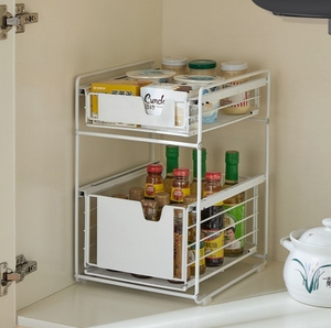 Cuisine salle de bain moderne 2 étages armoire coulissante panier <span class=keywords><strong>tiroir</strong></span> support sous évier organisateur <span class=keywords><strong>étagère</strong></span> de rangement <span class=keywords><strong>étagère</strong></span> <span class=keywords><strong>d</strong></span>'<span class=keywords><strong>angle</strong></span> - Product Image 3