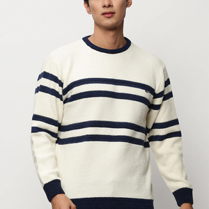 Maglione girocollo autunno inverno a maniche lunghe da <span class=keywords><strong>uomo</strong></span> a righe bianche color crema - Product Image 3