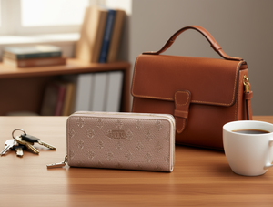 Portafoglio da donna con doppia cerniera, grande, in microfibra, con scomparti per carte, stile semplice - Product Image 2