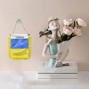 Custom Ukraine Satin Pennant Flag Car Mini Flag <b>Banner</b> with Yellow Tassels - Product Image 2