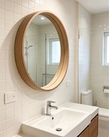 Miroir rond en bois, miroir de maquillage de table, miroir mural, miroir selfie pour chambre à coucher, miroir décoratif