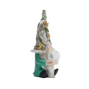 Decoración de Gnomo de jardín de resina impulsada por energía solar con vid floral de globo agrietado y pájaro <span class=keywords><strong>amarillo</strong></span> para Navidad y graduación - Product Image 3