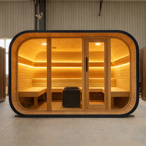 Sauna extérieur moderne en forme de cube pour 8 personnes, en cèdre rouge et en hemlock, grand sauna extérieur traditionnel, poêle à vapeur, <span class=keywords><strong>chauffage</strong></span> hybride - Product Image 3