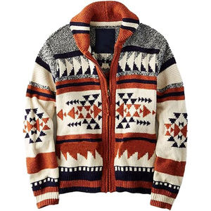 Suéter Cárdigan de Punto Personalizado con Estampado Étnico Tribal Occidental Retro para <span class=keywords><strong>Hombre</strong></span>, Chaqueta de Manga Larga Cálida - Product Image 1