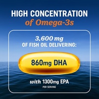 Gélules d'Oméga 3 Triple Concentration, Supplément Végétarien d'Huile de Poisson EPA & DHA pour Hommes et Femmes