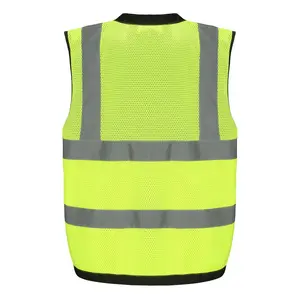 ANSI/ISEA Class 2 Construction Road Warning Workwear Uniform Reflective Hi Viz Zipper Multi-Pocket Chaleco Mesh Safety Vest