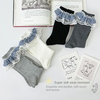 Chaussettes hautes en coton pour femme, longues, transparentes, à bordure en dentelle, couleur unie, mi-mollet, absorbant la transpiration, style japonais