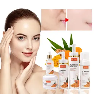 Turmeric Skincare Set Anti Acne Dark Spot Whitening Private Label Soap Serum Scrub Cream Facial Wash Face Skin Care Set (New)