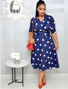 Nouvelle Robe Africaine pour <span class=keywords><strong>Femme</strong></span>, Style Explosif, Col de Costume, Manches à Pois, Couture, <span class=keywords><strong>Grande</strong></span> <span class=keywords><strong>Taille</strong></span>, Robe Large à Ceinture Large - Product Image 3