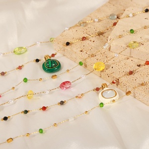 Basit niş tasarım paslanmaz çelik zincir inci renkli doğal taş kolye kolye kadınlar için takı - Product Image 5