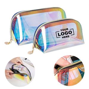 Thickened Semicircular Laser TPU Cosmetic <b>Bag</b> Custom Waterproof <b>Transparent</b> PVC <b>Makeup</b> <b>Bag</b> with Zip Beauty Salon Storage <b>Bags</b> - Product Image 1