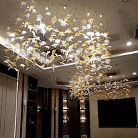 Lustre en verre en forme de feuille d'érable personnalisé pour grand hall d'hôtel, salle de banquet, projet d'éclairage BGST
