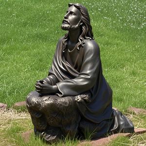 Jardin moderne Antique Grand Laiton Jésus Christ Cour Banc Méditation Statue Grand Or Bronze Jésus Agenouillé Statue Sculpture - Product Image 3