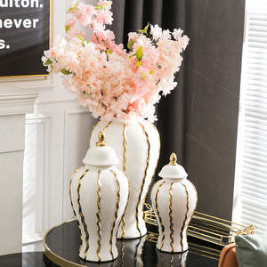 Jarrón de Jengibre de Cerámica con Franja Dorada y Tapa, Florero de Cerámica para Hotel, Jarrones de Cerámica y Porcelana para Decoración de Bodas y Hogar - Product Image 2