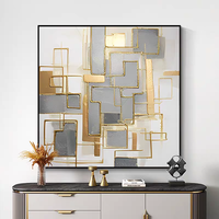 Peinture abstraite géométrique texturée dorée sur toile, art mural moderne, grand format, feuille d'or brillante, décoration murale bohème pour hôtel