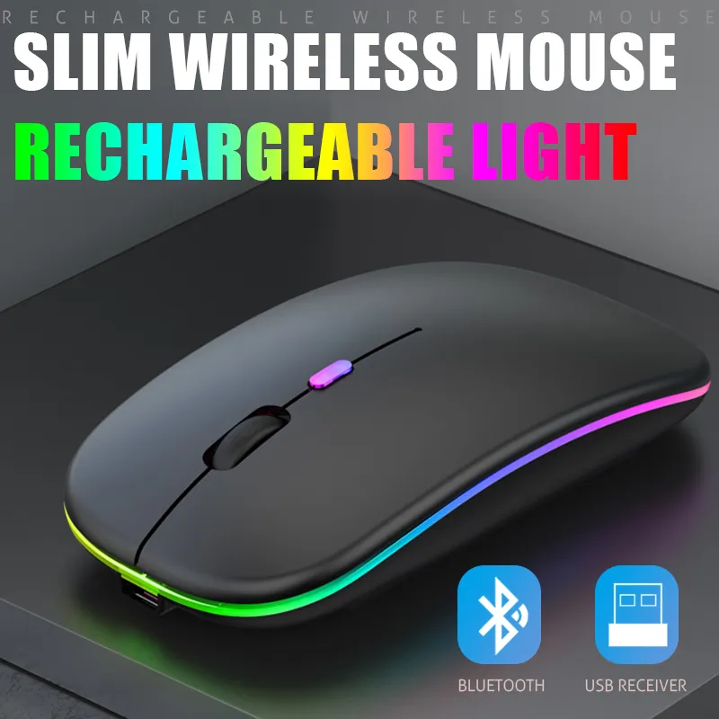 Original Triangle LOGO Ultra-Thin Rechargeable Battery Mute Mouse 2.4Ghz Optical LED Colorful Light Computer Game Wireless Mouse