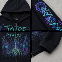 Sweat à capuche court noir personnalisé TaiDe avec logo, imprimé sur toute la surface, service OEM en gros, fabricant de vêtements à marque blanche pour hommes