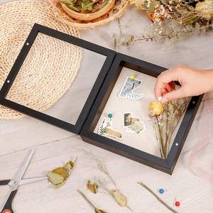 Offre Spéciale cadre de boîte d'ombre avec dos en lin-Verre véritable, punaises incluses, vitrine à mémoire rustique robuste, blanc vieilli - Product Image 3