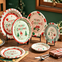 Assiettes en papier jetables de qualité alimentaire, recyclables, imprimées en couleurs pastel et colorées, pour nouilles, en-cas, pizza, traiteur/fêtes