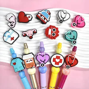 Hot Trending Printed Focal Beads Pvc Diy Pens Beaded Cartoon Silicon Charms For Pen Making silicone beads wholesale nurse