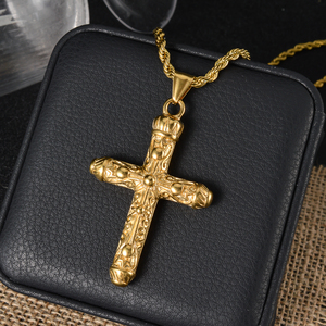 Collar Unisex de Acero Inoxidable con Baño de Oro de 18K, Antideslustre, con Colgante de Cruz y Pluma Religiosa, Cadena de Eslabones y Turquesa para Boda - Product Image 1