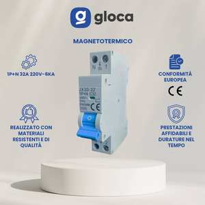 Disjoncteur magnétothermique automatique Gloca Jx30 1P+N C32 32A 250V sur rail DIN pour protection électrique - Product Image 2