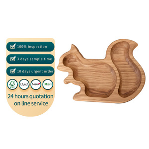 Assiettes en bois <span class=keywords><strong>de</strong></span> chêne faites à la main pour enfants, assiettes pour tout-petits, plateau pomme, écureuil, châtaigne, poire - Product Image 1