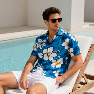 Chemises de plage hawaïennes personnalisées pour hommes, séchage rapide, extensibles, en polyester et élasthanne, vêtements de resort, chemises boutonnées - Product Image 4