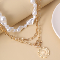 3 Pcs Chaînes superposées séparables avec pendentif pièce de monnaie Collier pour femmes Trendy Pearl Beads Choker Collar Ladies 2025 Fashion Jewelry